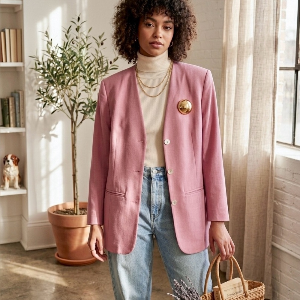 Vintage Pink Blazer - 90s Minimalist, Modern Size Medium, Old Money Aesthetic